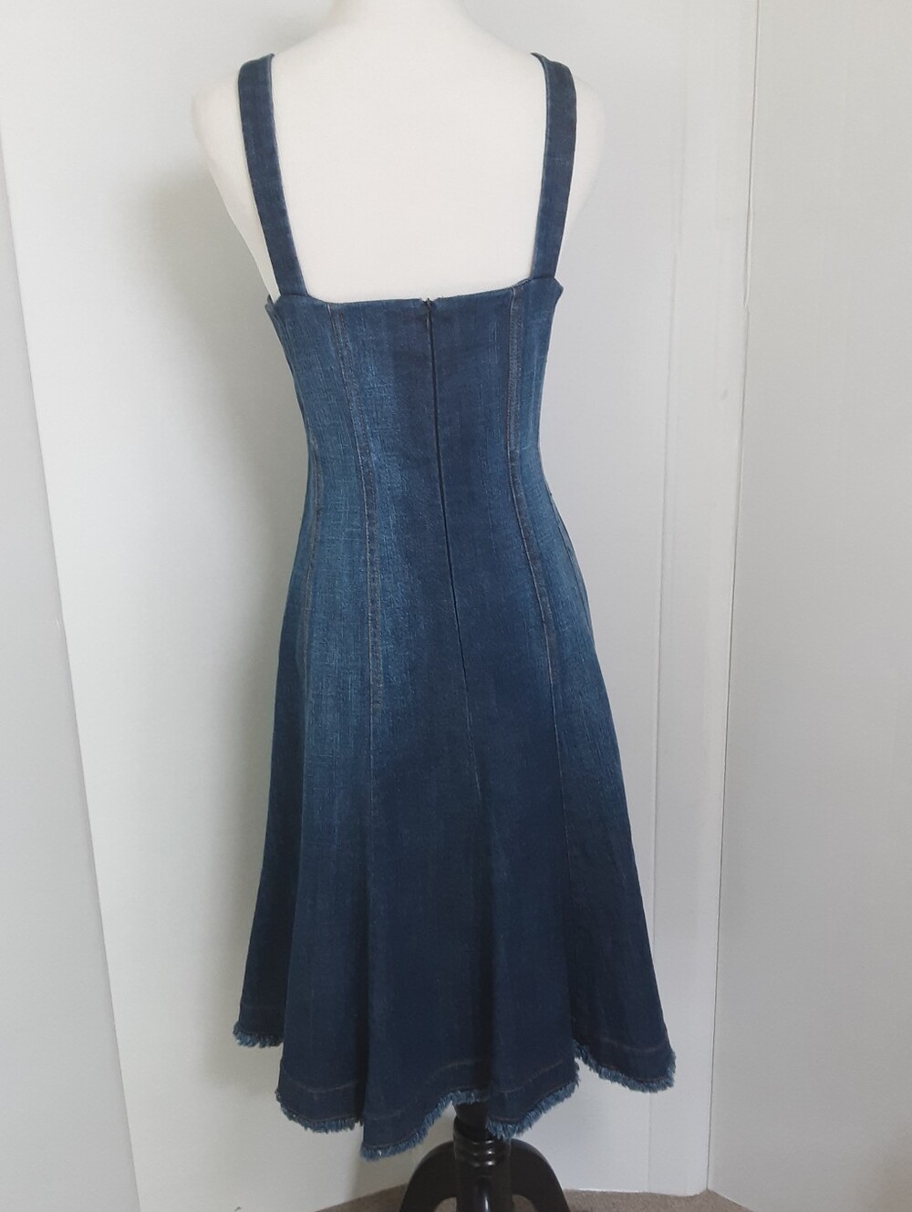 Heavy Dark Wash Denim Fit-N-Flare Structured Sweetheart Bust Dress Sz 10 - NWOT - Picture 4 of 9